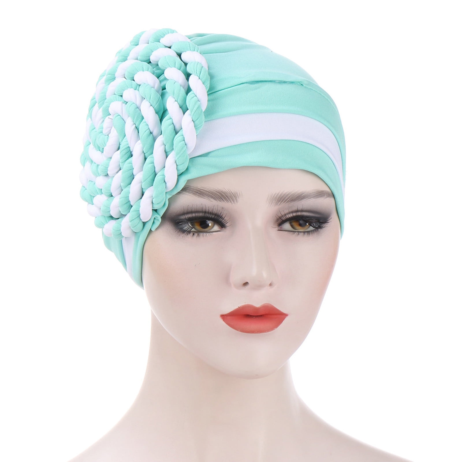 Iwruhzy Women India Hat Patchwork Braid Muslim Ruffle Cancer Chemo Hat Beanie Wrap Cap 0642