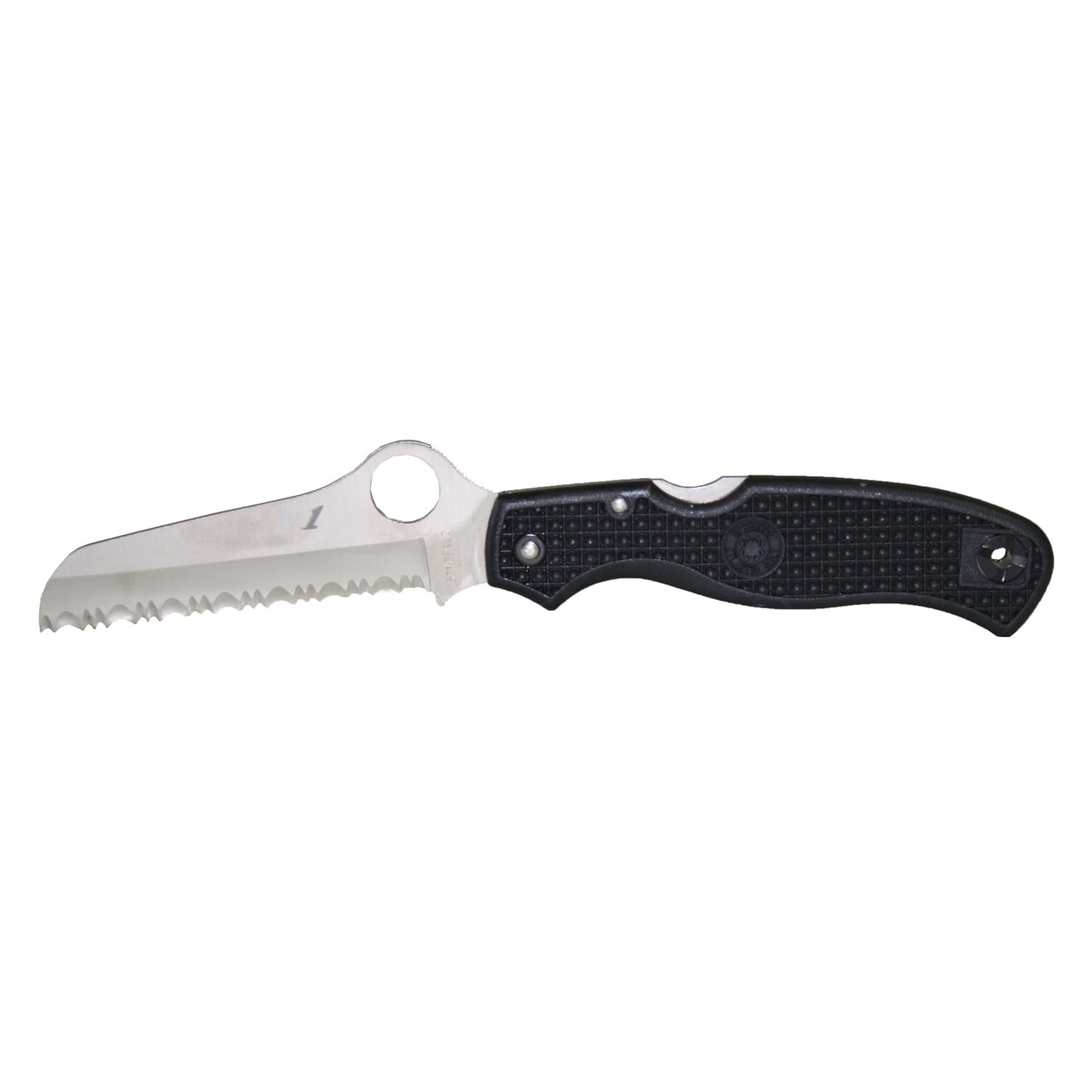 Spyderco Atlantic Salt Folding Knife 3-11/16" H1 Serrated Rescue Blade, Black FRN Handles, Lockback - C89SBK