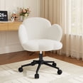 thumbnail image 3 of melmine Teddy Fabric Vanity Chair with Petal Back, Armless Height-Adjustable Swivel Chair, White, 3 of 7