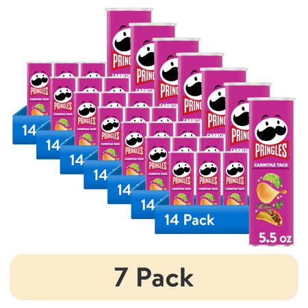 (7 pack) Pringles Carnitas Taco Potato Crisps Chips, Lunch Snacks, 5.5 oz Canister
