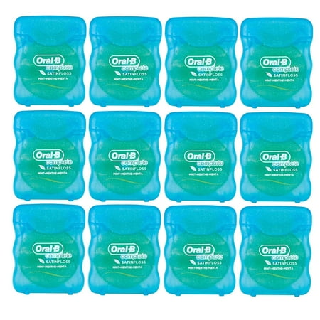 Oral-B Complete Satin Floss, Mint, 5 meters (5.4 Yards), Small Travel Size - Pack of 12