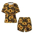 thumbnail image 2 of Yiaed Brown Blue Plaid Sunflower Print Short Sleeve Pajama Sets for Women Casual Crew Neck 2 Piece Lounge Sets Women's Short-Sleeved Pajama-, 2 of 5