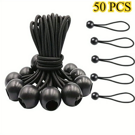 Ball Bungee Cords 6 Inch 50 PCS, Heavy Duty Bungie Balls for Canopy Tarp Tie Down, UV Resistant Camping Shelter and Cargo Straps