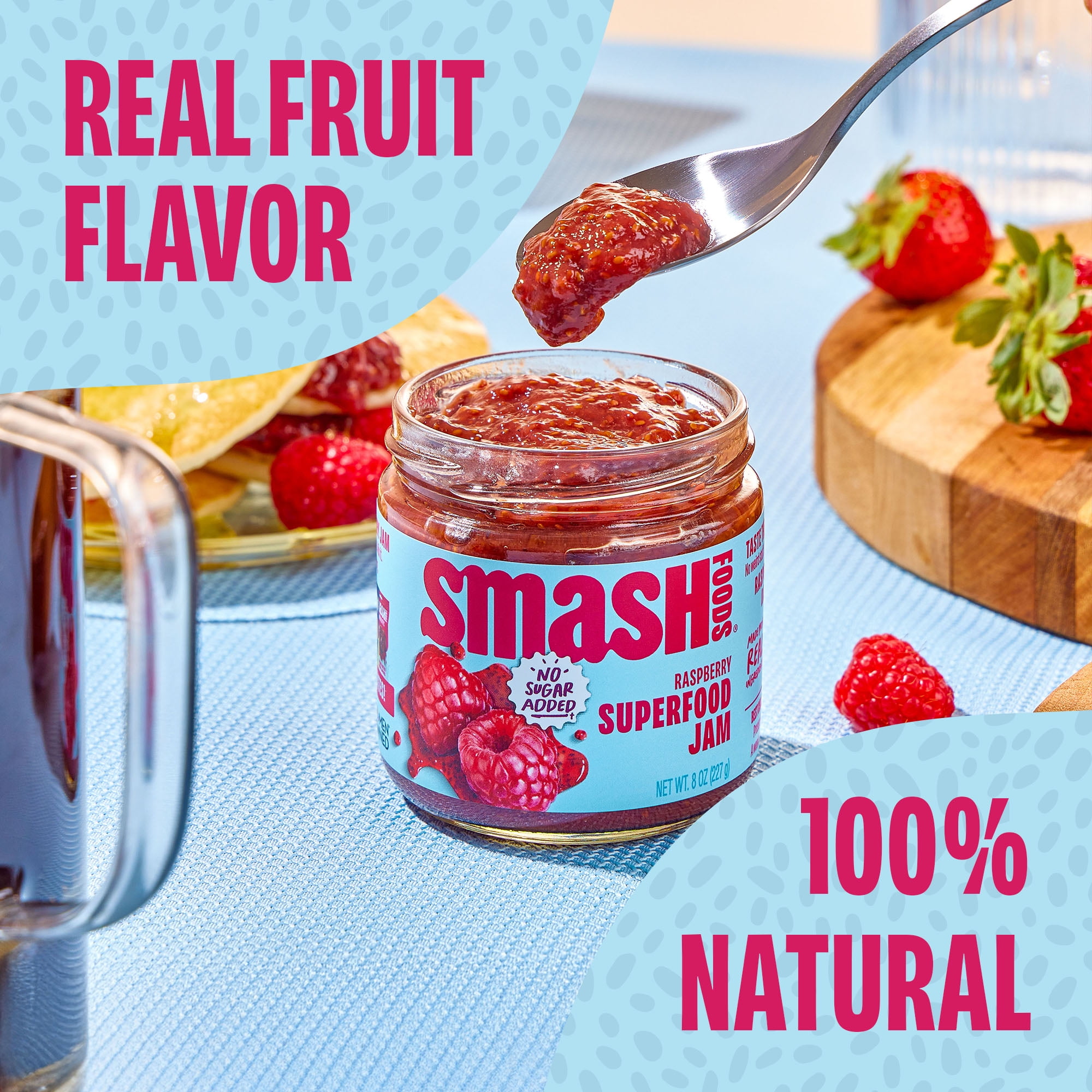 Smash Foods Raspberry Jam, No Sugar Added, Low-Calorie, Vegan (6 Jars)