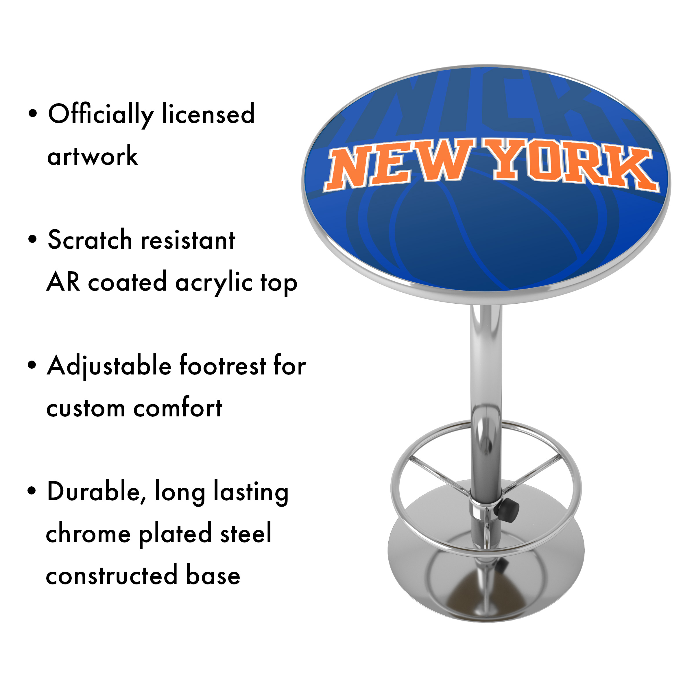 New York Knicks Fade Bar Table with Adjustable Footrest and Acrylic Top
