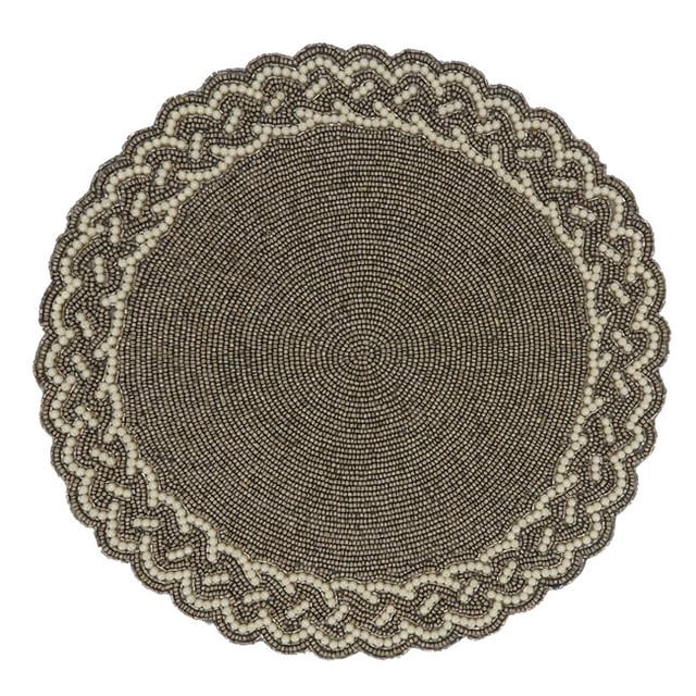 Saro Lifestyle 4180.PW14R Set de Table Rond Perlé et Brodé de 14 Po en Étain - Lot de 4