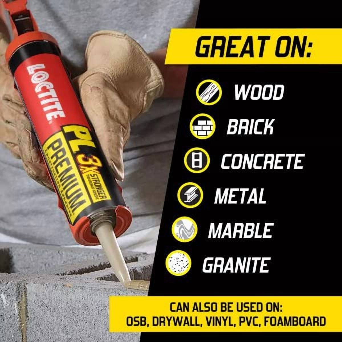 12-pack Loctite PL Premium Polyurethane Construction Adhesive Glue - Waterproof - 12 Pack, 28 fl oz — Exterior Wood Surfaces, UV-Resistant Formula
