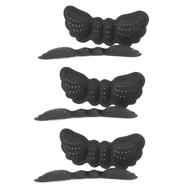 3 pares de almohadillas para el talón, almohadillas transpirables para el atención pies, plantillas con forma de mariposa, cojines Grueso negro