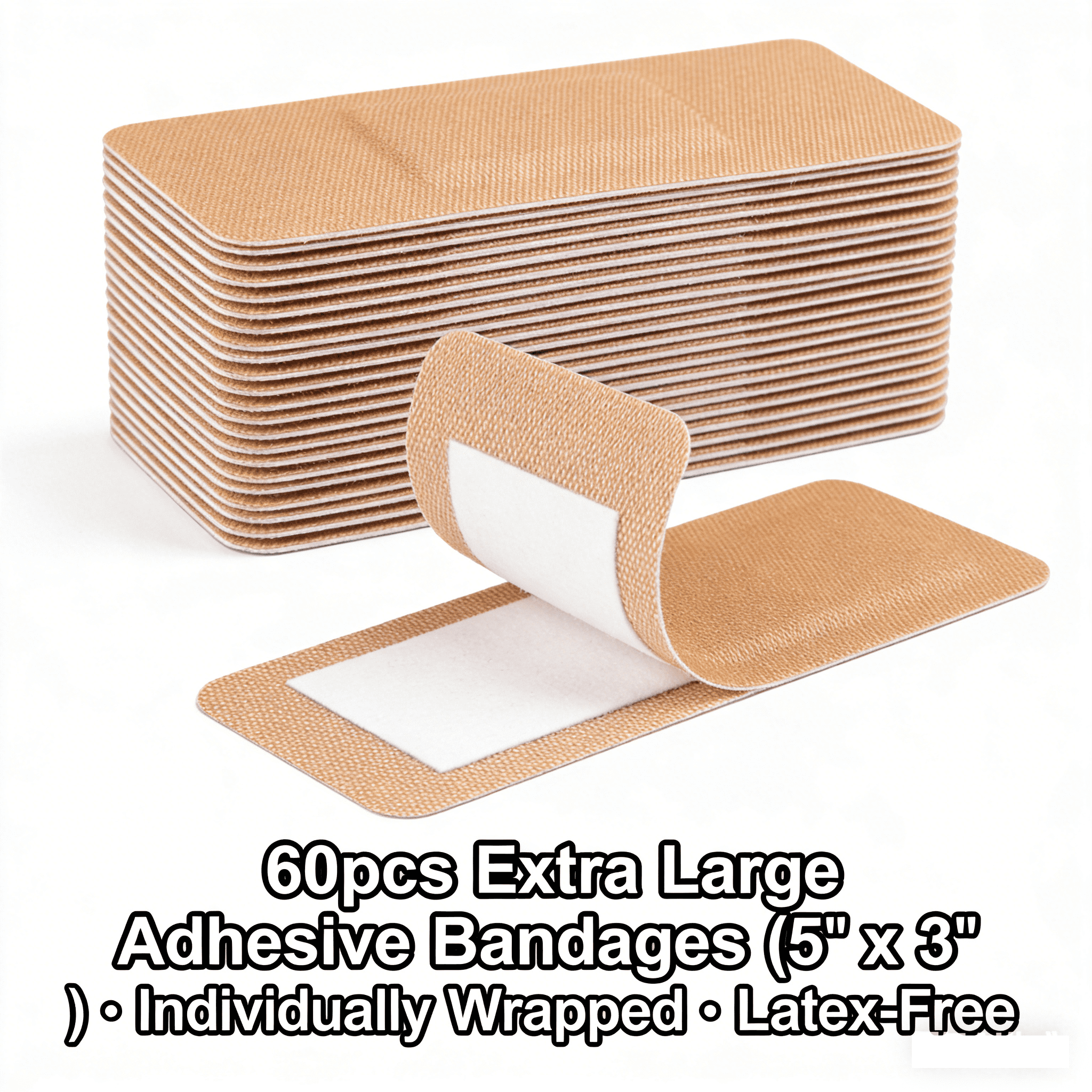 60pcs Extra Large Adhesive Bandages 5" x 3", Large Adhesive Bandage with Non-Stick Pads, Breathable Fabric Large Bandages for Wound Care, Latex-Free, Individually Wrapped