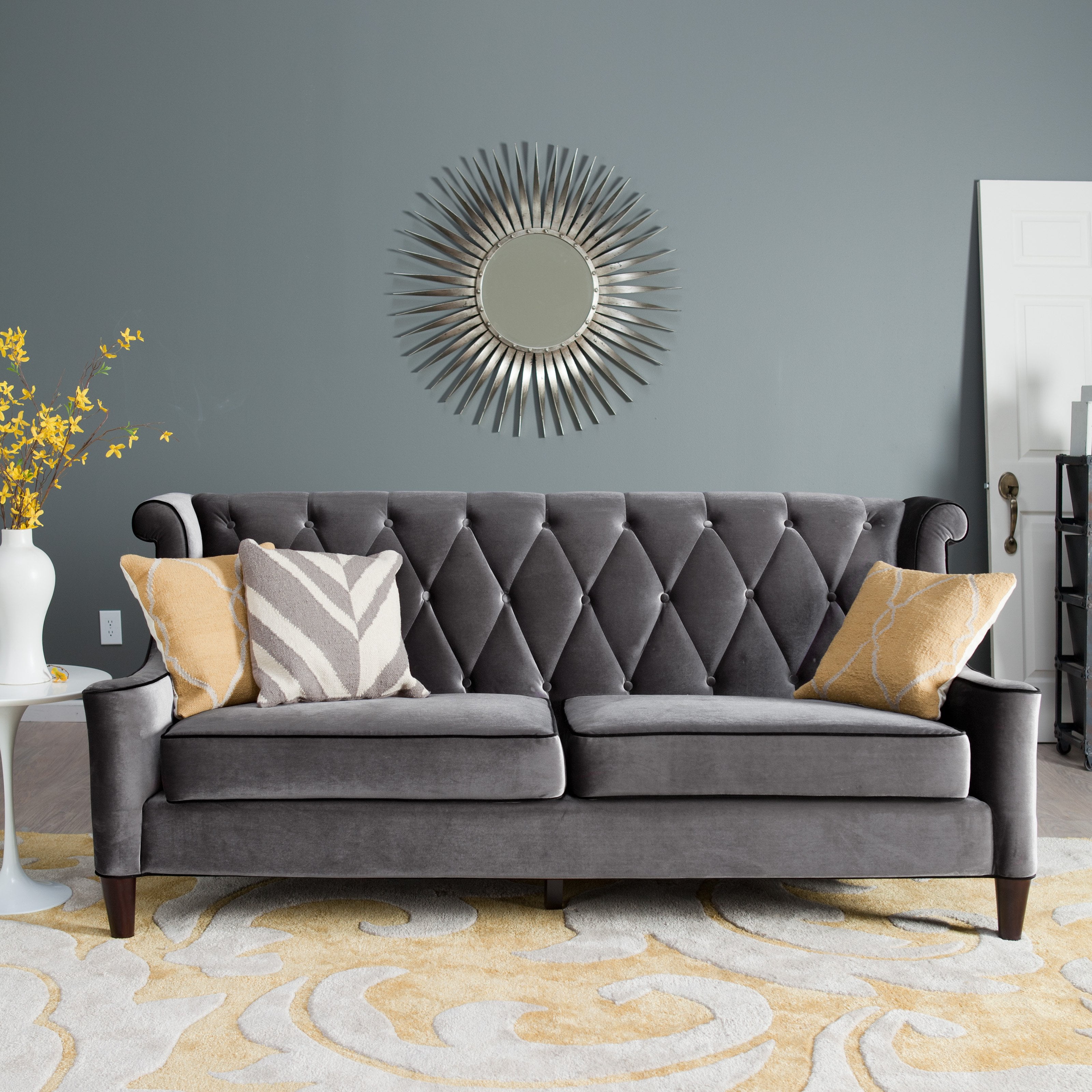 Armen Living Barrister Gray Velvet Sofa Com
