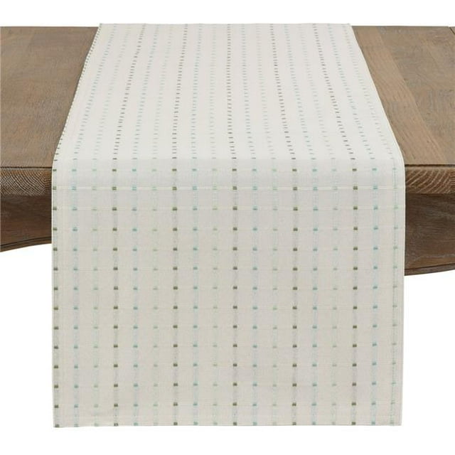Saro Lifestyle 90 in. Square Stitched Line Table Runner White