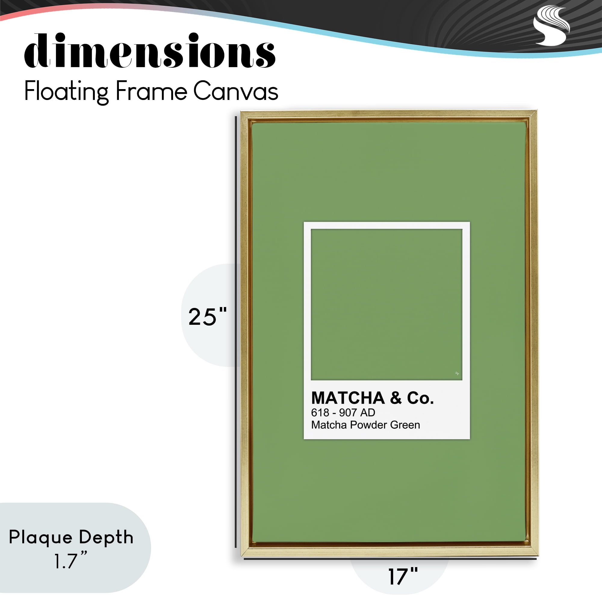Stupell Industries Matcha Powder Green Shade Gold Framed Floater Canvas Wall Art, design by Martina Pavlova