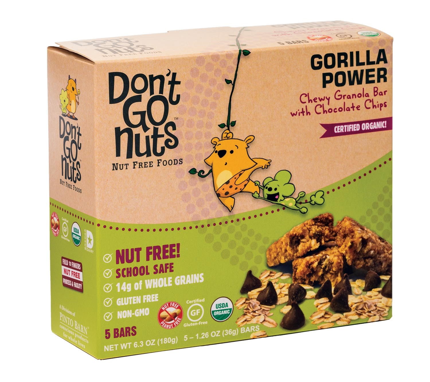 Don't Go Nuts, Chocolate Chip Gorilla Power Bar, 5 Bars, 1.26 Oz each