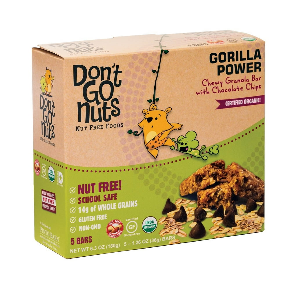 Don't Go Nuts, Chocolate Chip Gorilla Power Bar, 5 Bars, 1.26 Oz each, NutFree, SchoolSafe