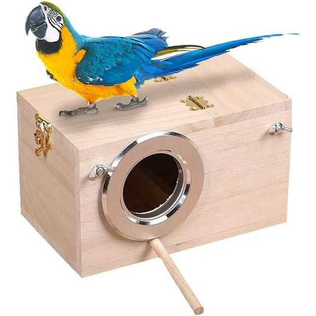 Jaula de pájaros de madera, caja nido para pájaros para cacatúas, ventana de visión transparente, cría de casas para tortolitos Rojo Verde