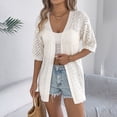 thumbnail image 2 of Lmueinov Womens Summer Cardigan Sweaters Boho Short Sleeve Knitted Open Front Lightweight Beach Cover Up Mid Length Elbow Sleeve Loose Fit Vacation Top, 2 of 8