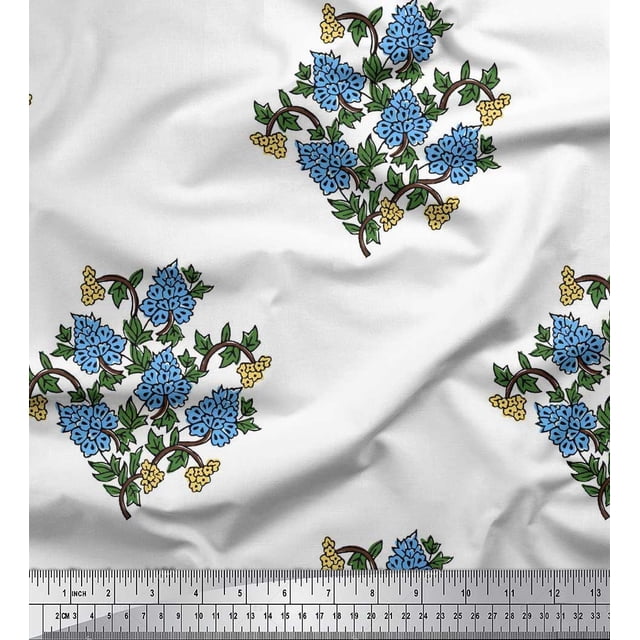 Soimoi Modal Satin Fabric Leaves & Floral Block Fabric Prints by Yard 42 Inch Wide