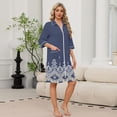 thumbnail image 2 of Lightweight Robes for Women Zipper 3/4 Length Sleeve Summer Bathrobes for Women Zipper Front Knee Length Western Ethnic Style Fashion Bathrobe Nightgown with Pockets Navy XXXL, 2 of 8