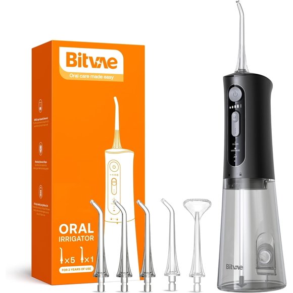 Bitvae Cordless Water Dental Flosser: 3 Modes, 5 Intensities, USB Rechargeable Teeth Cleaner for Effective Cleaning - Black