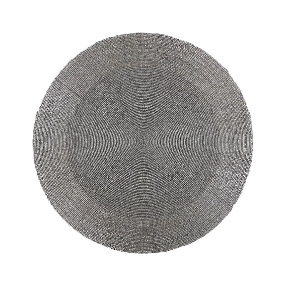 Maison Concepts Christmas Beaded Round Placemat Silver - Set of 4 (13L X 13W X 2H)