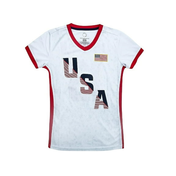 U.S. Soccer USWNT Player Poly Shirt Girls’ Youth Official USA Flag Soccer Tee Top - White, Lavelle, YL