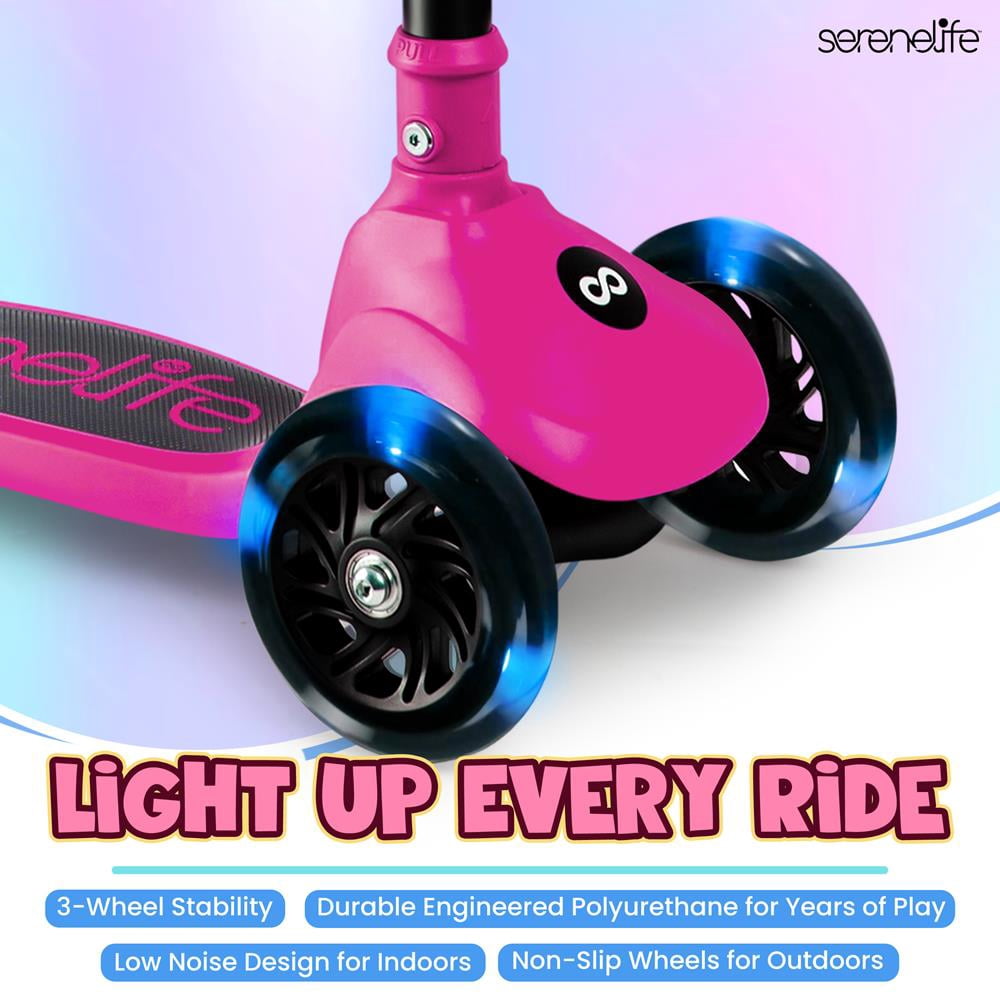 3-Wheel Foldable Kids Scooter - Child Toy Scooter with Built-in LED Wheel Lights, Foldable Seat, and Easy Maneuvering Lean-to-Steer Technology (Pink)