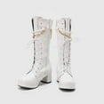 thumbnail image 5 of hopeusnice Knee High Boots for Women Platform Mid Calf Boots Chunky Block Heels Buckle Lace Up Boots Stylish Fall Winter Shoes White 41, 5 of 9
