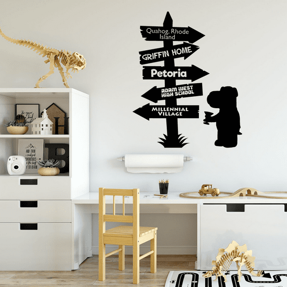 Family Guy Brian Quahog Pathway Sign Signage Cartoon Wall Sticker Art Decal for Girls Boys Room Bedroom Nursery Kindergarten House Fun Home Decors Stickers Wall Art Vinyl Decoration Size (40x24 inch)