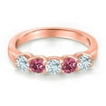 thumbnail image 3 of Gem Stone King 18K Rose Gold Plated Silver Sky Blue Aquamarine and Pink Tourmaline Wedding-Bands Ring for Women | 0.81 Cttw | Round 3.5MM | Gemstone March Birthstone | Size 8, 3 of 6
