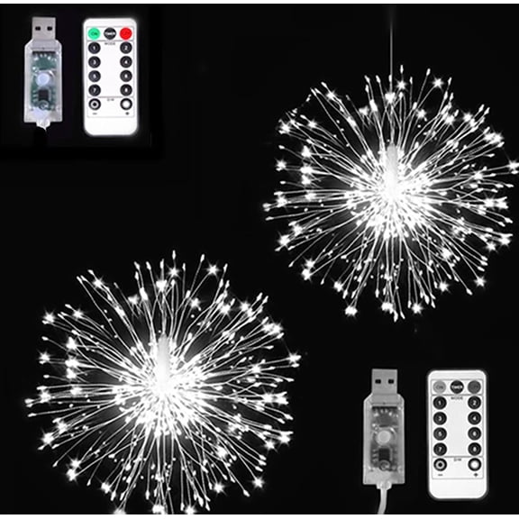 LINLIN Firework Light, 2 Pack Copper Wire Starburst Lights USB Operated with 8 Modes Dimmable Decorative Fairy Lights for Indoor and Outdoor Decoration