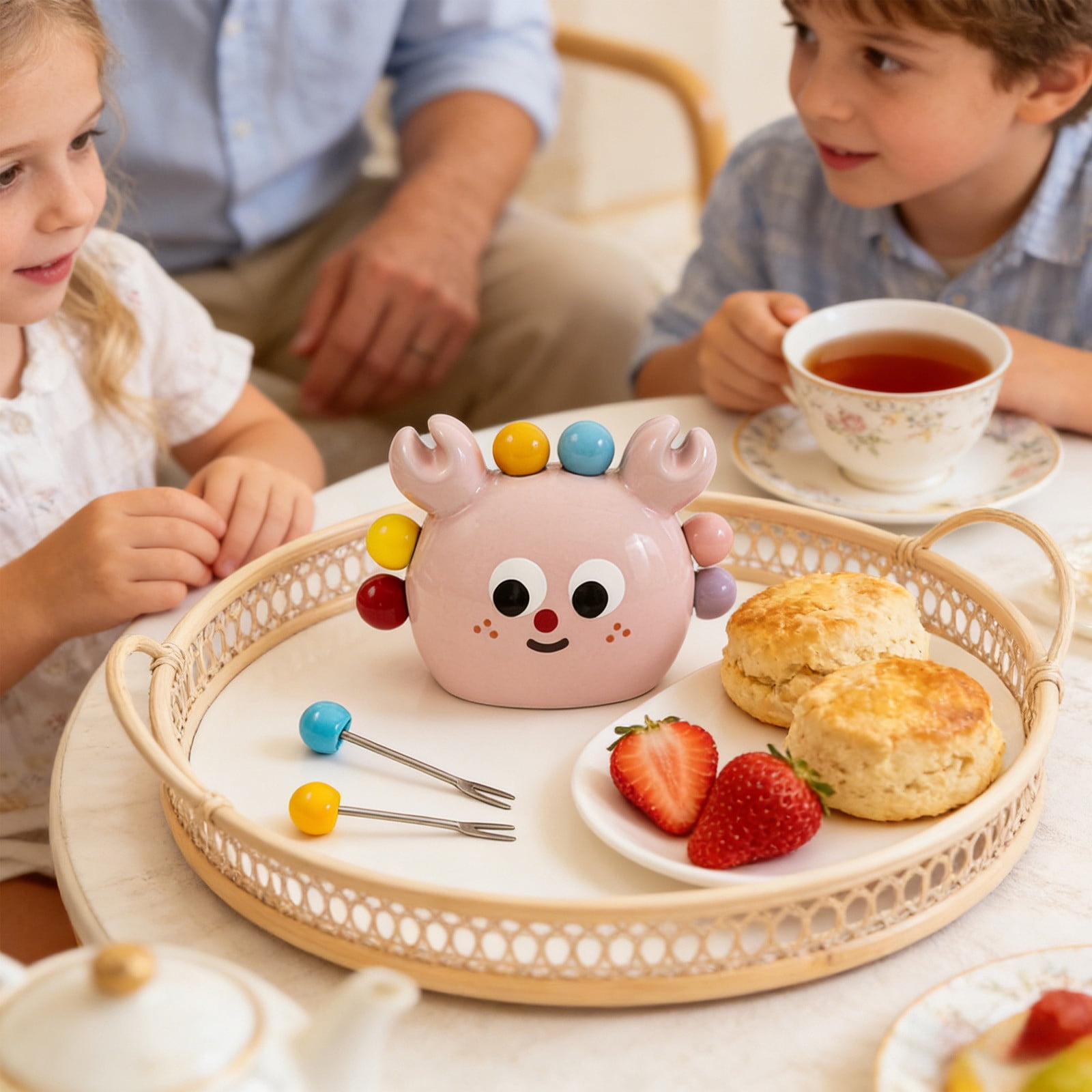 Cute Crab Ceramic Fruit Fork Holder with Stainless Steel Picks - Fun Kitchen Decor for Dessert, Cake, and Snacks