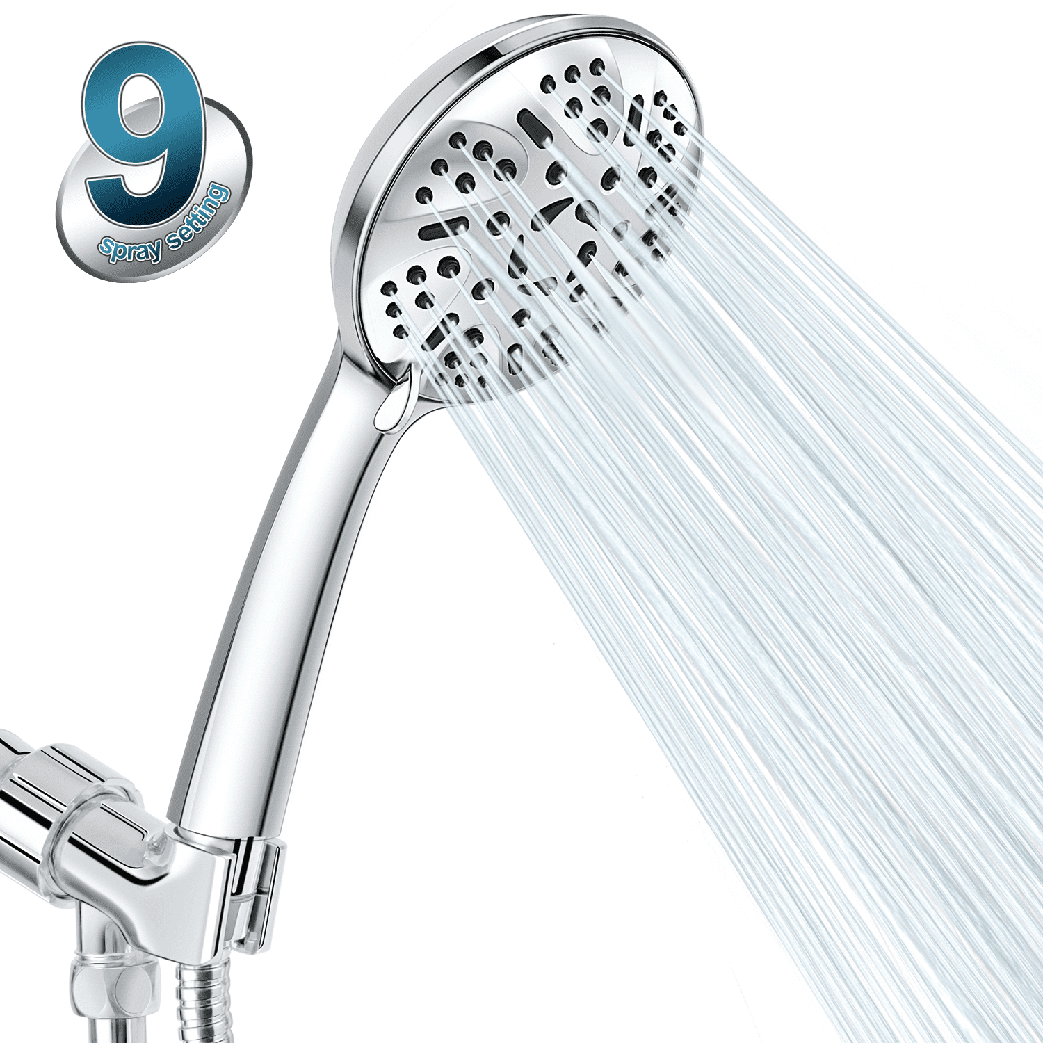 High Pressure Handheld Shower Head, Gusgopo 9 Spray Settings Shower Head with Handheld,5 Inch Handheld Rain Shower with 60' Stainless Steel Hose, Angle-adjustable Overhead Bracket, Teflon Tape and Rub