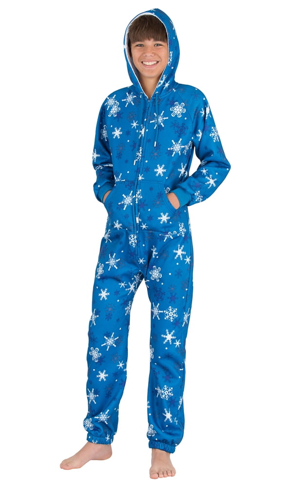 Footed Pajamas Footed Pajamas Blue Snowflake Kids Footless Hoodie