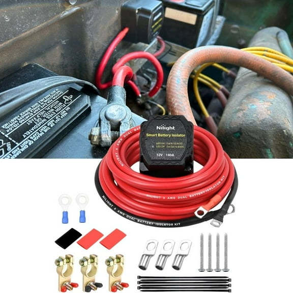 Nilight 12V 140AMP Dual Battery Isolator Kit with 6AWG Power Cable Terminal Voltage Sensitive Relay Smart VSR Automatic Charger Disconnect for Truck Van RV ATV UTV Boat Can-Am