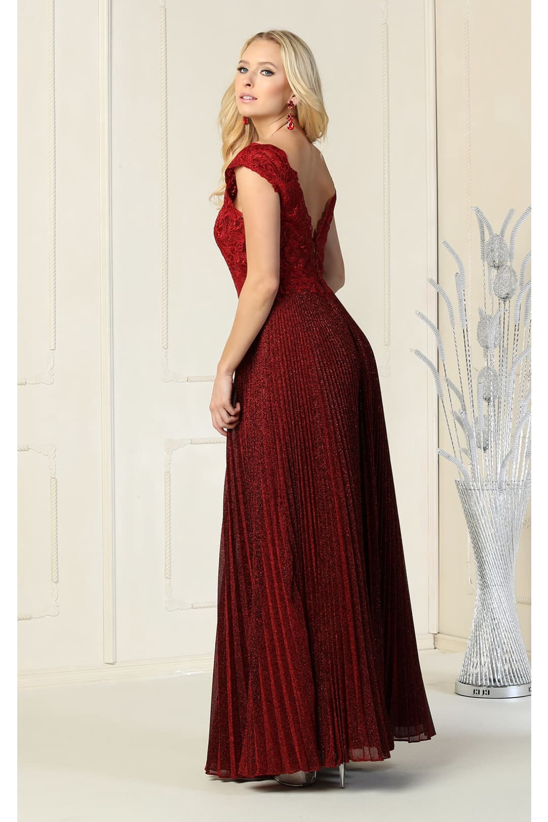 burgundy mother of the bride dress A-line V-Neck Pleated Chiffon US0 / Burgundy The sleek and elegant design flatters any figure Maxi Dress Burgundy Dress Mother