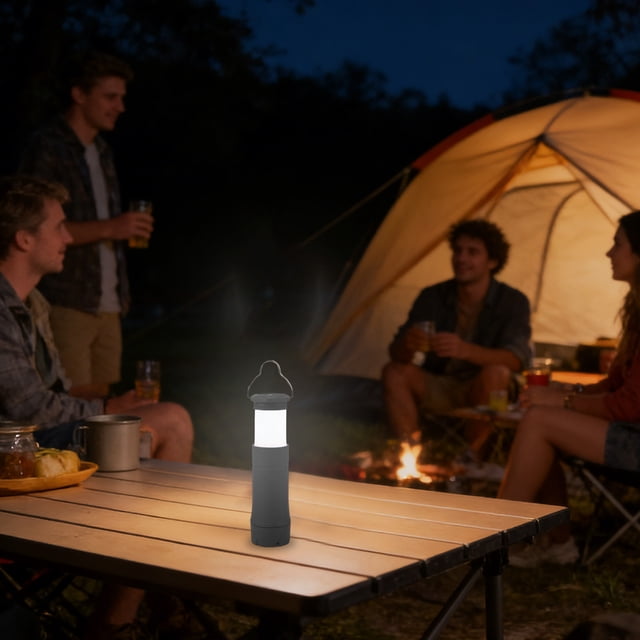 Lampe de Tente LED Noire Multifonctionnelle Rechargeable de Camping avec Crochet Suspendu pour Randonnée, Urgence et Campings Extérieurs
