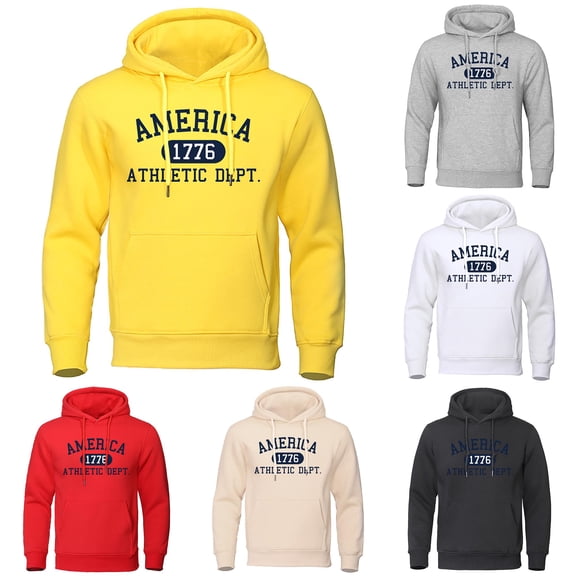 HAYIMI Men 1776 Letter Printed Hoodie With Pocket Sweatshirt Long Sleeve Oversized Versatile Tops Daily Wear