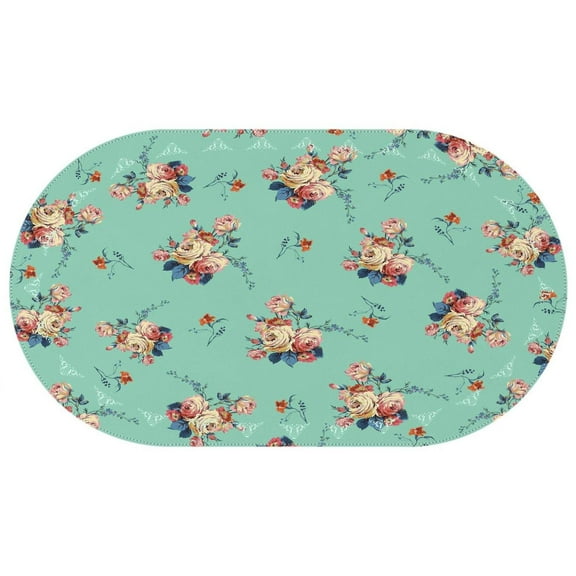 Oval Waterproof Tablecloth Green Floral Reusable Indoor/Outdoor Durable Table Cover 60 Inch X 102 Inch