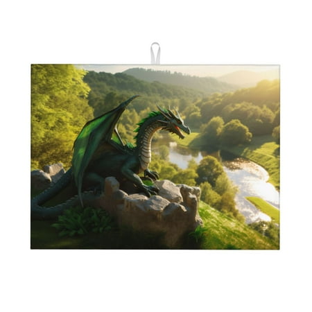 

Adobk Deep Forest Stone Green Dragon Dish Drying Mat for Kitchen Counter Absorbent Microfiber Drying Pad Reusable Washable Large 18 x24
