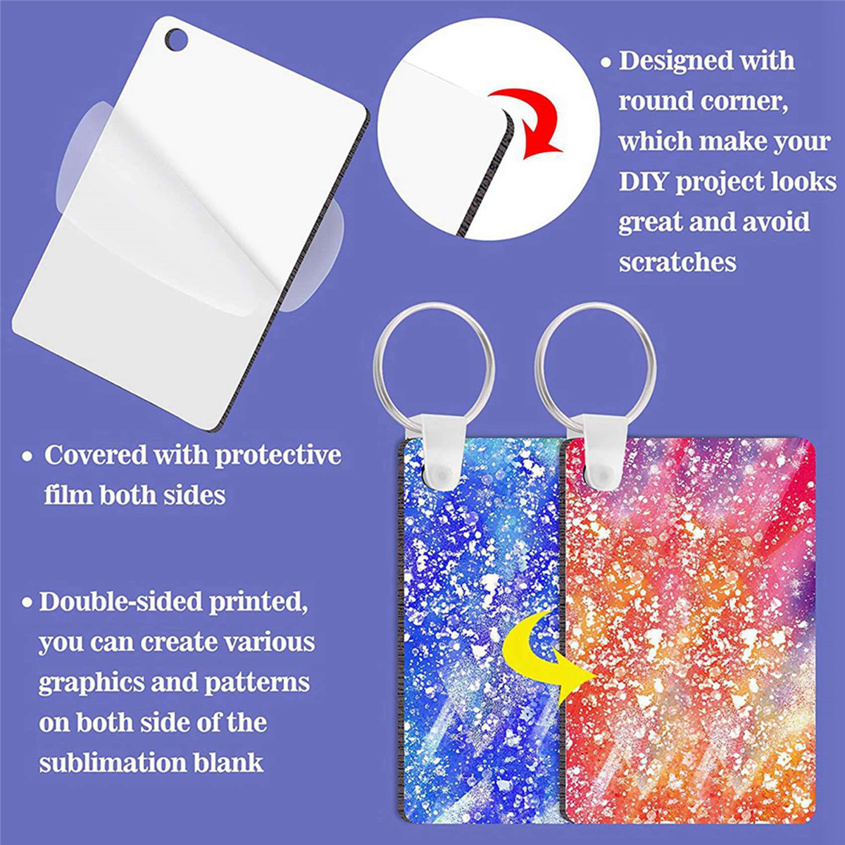 320Pcs Sublimation Keychain Blanks Set Key Rings Sublimation Blanks Heat Transfer Keychain Tassels MDF Blank-Rectangle