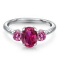 thumbnail image 3 of Gem Stone King 925 Sterling Silver Ring Oval Created Ruby and Pink Moissanite (1.81 Cttw), 3 of 6