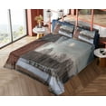 thumbnail image 4 of Ambesonne Country Fitted & Top Sheet Set with Shams, House Trees Winter Season, Brown and Beige, 4 of 5