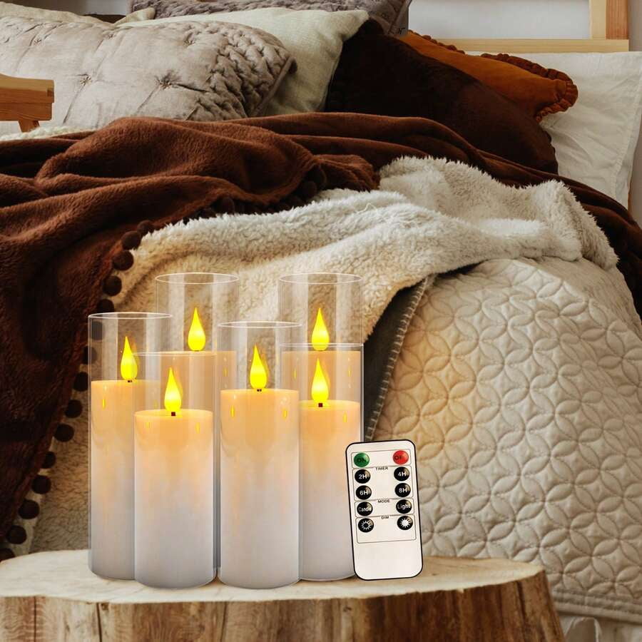 24 Acrylic Transparent Flameless LED Candle Lights, White, 3 Sizes, With Remote Control And Timing Function, Battery Powered, Adjustable Brightness, Perfect For Making Wishes