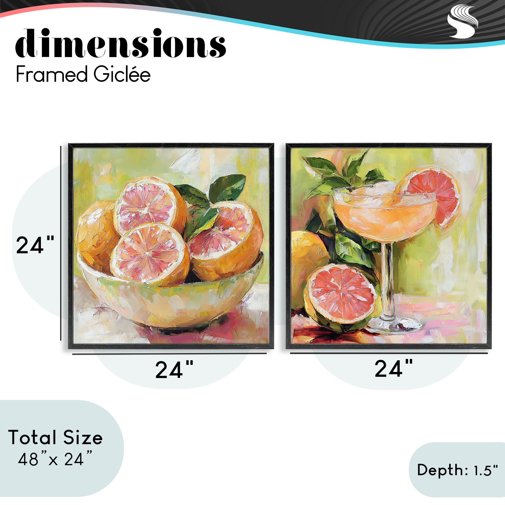 Stupell Industries Grapefruit Bowl & Cocktail 2 Piece Black Framed Giclee Art Set, design by Riley B