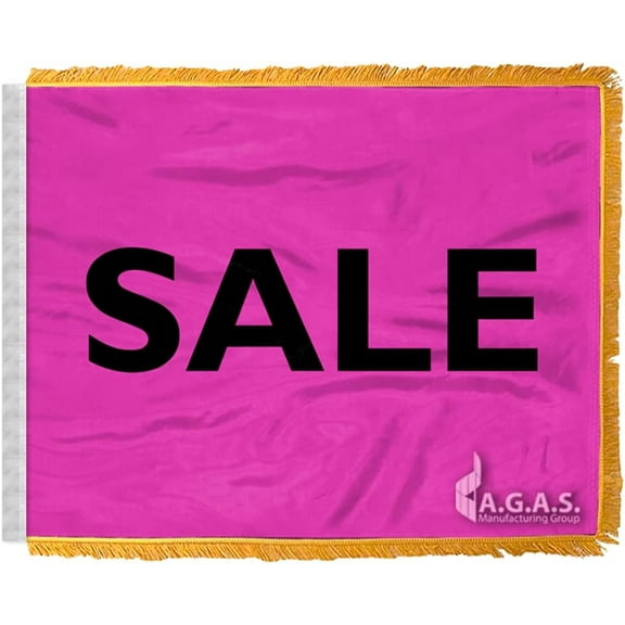 AGAS 12" x 18" Inch SALE Auto Dealership Car Antenna Flag, Pink & Black, Printed on Wrap Knitted Polyester, With 0.5" Inch Gold Fringe Border(Flag only, No Pole).