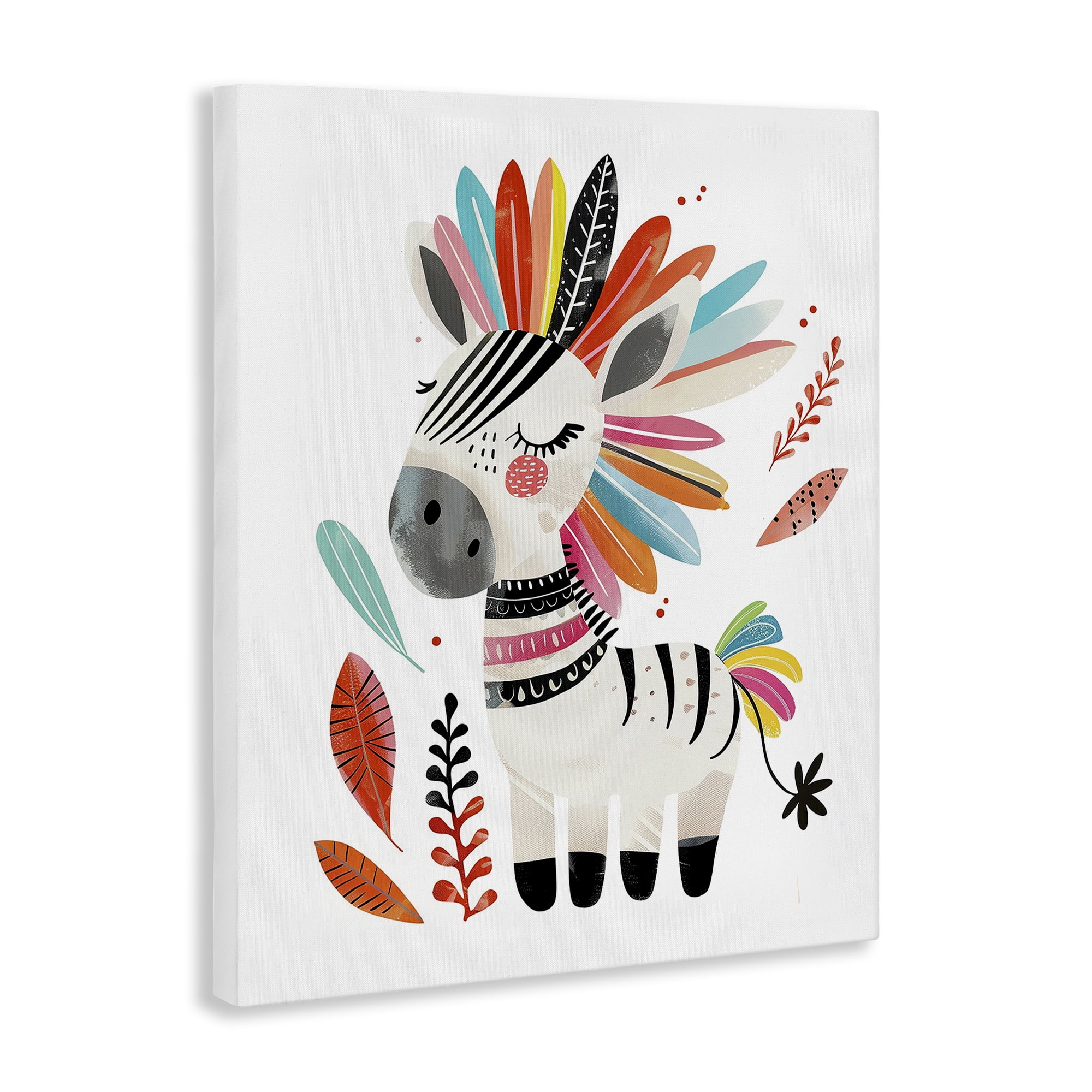 Stupell Industries Rainbow Blooms Zebra Animals Painting Wrapped Canvas Art Print Wall Art, 16 x 20