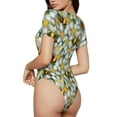 thumbnail image 3 of KLL Women 's Crew Neck Bodysuit Jumpsuits Bees and Flower Print Short onesies Stretch T Shirts, 3 of 7