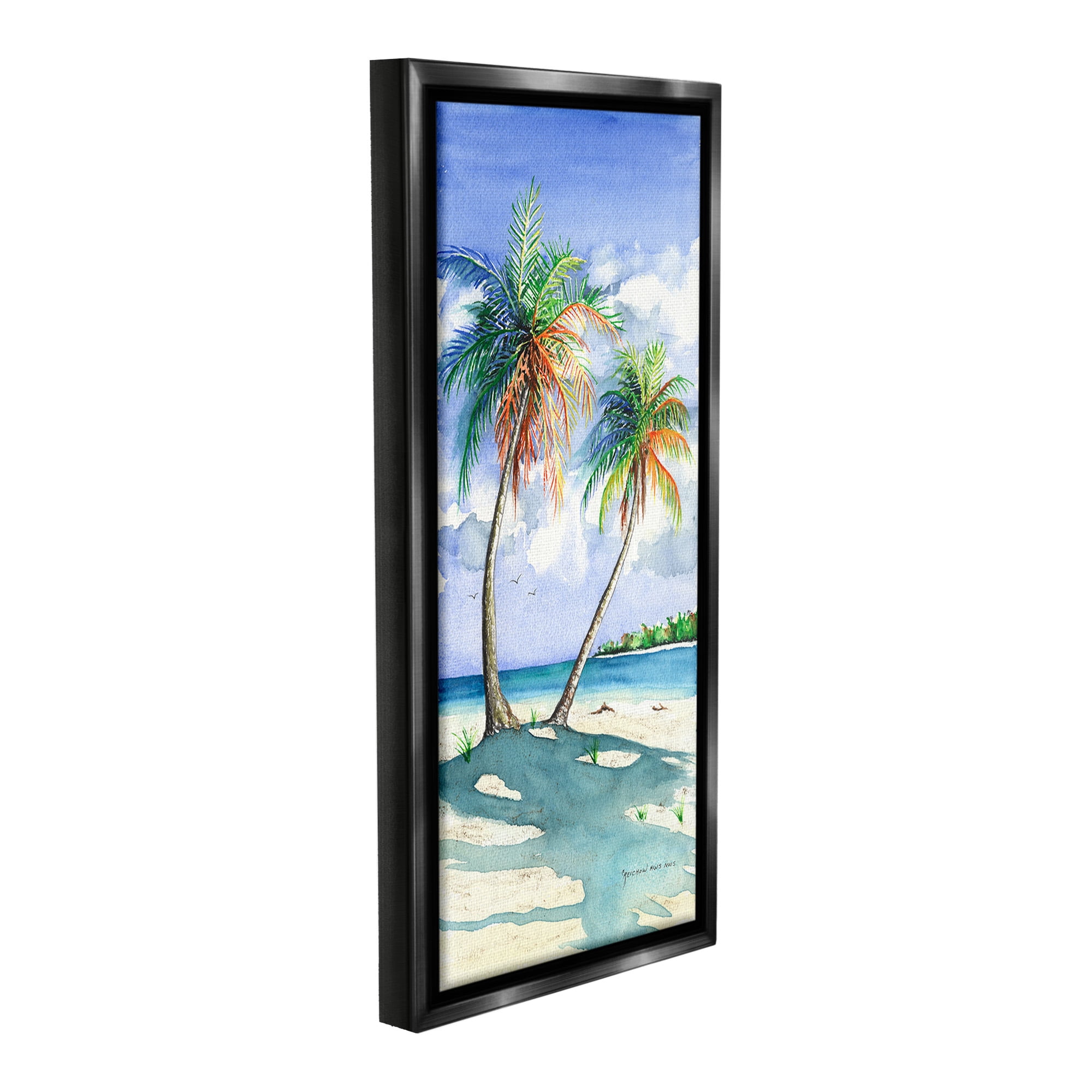 Stupell Industries Sunlit Palm Trees Landscape Painting Black Floater Framed Canvas Art Print Wall Art, 11 x 25