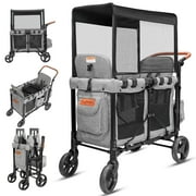 TouHeart Wagon Stroller for 2 Kids with Canopy, Removable Seats, 5-Point Harness, Gray,Set of 2