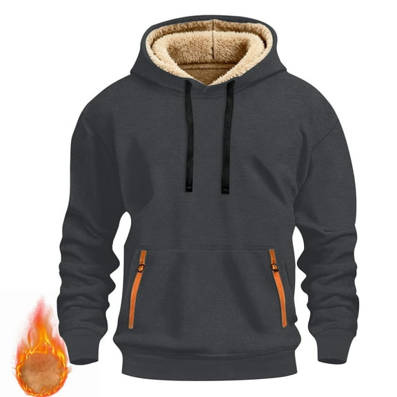 cocolona Mens Hoodies Winter Warm Fleece Lined Hooded Sweatshirts Fashion Solid Color Long Sleeve Pullover Tops with Pockets